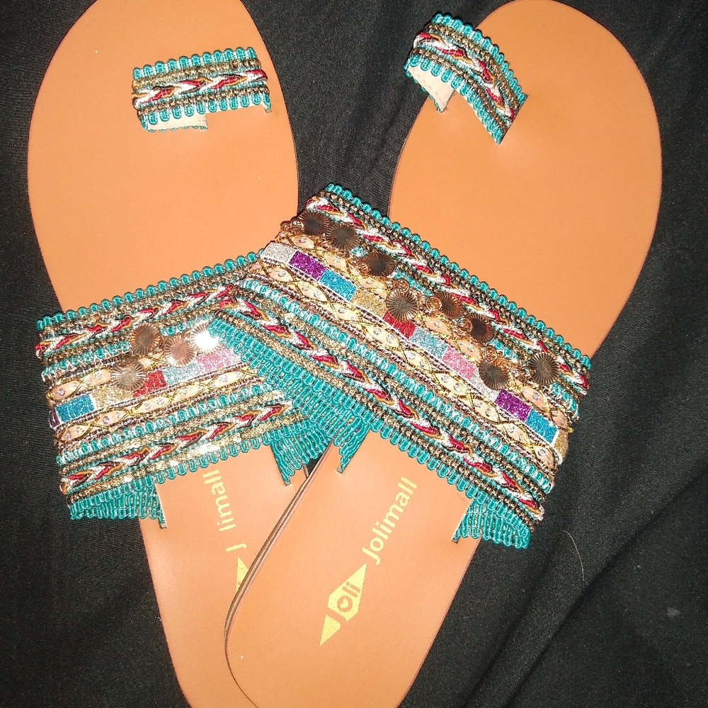 Multi colored sandals, size 9